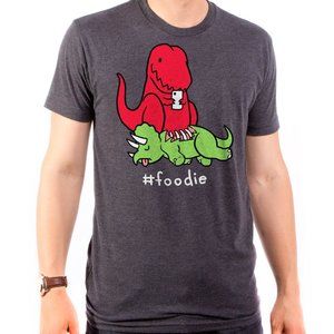 Foodie t rex dinosaurs big red gray unisex t shirt